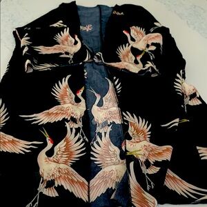 Elegant Black Kimono with Crane Design